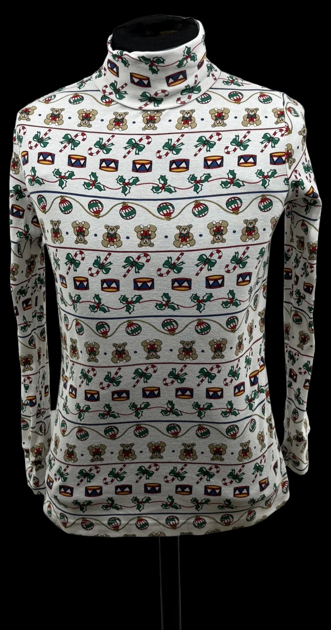 Vintage 90s Alison Craig Women's M Christmas Turtleneck Teddy Bear Holly Print
